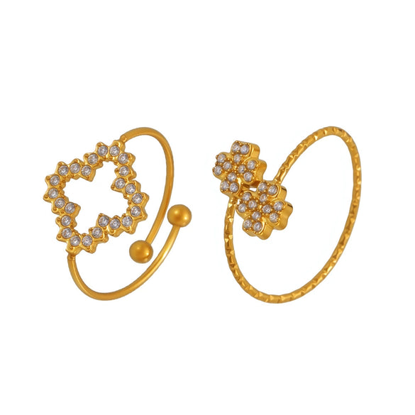 Wholesale Women's Fashion Geometric Stainless Steel Four Leaf Flower Ring With Electroplating Design