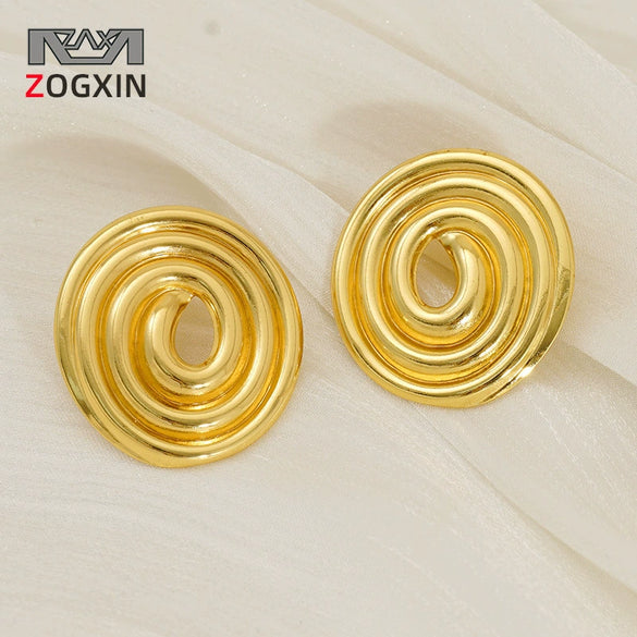 Wholesale Women's Fashion Geometric 316L Stainless Steel Hollow Thread Circle Plate Earrings With Electroplating