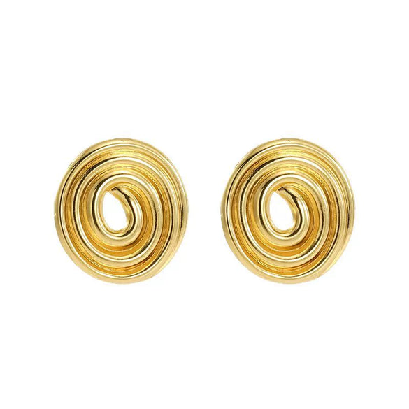 Wholesale Women's Fashion Geometric 316L Stainless Steel Hollow Thread Circle Plate Earrings With Electroplating