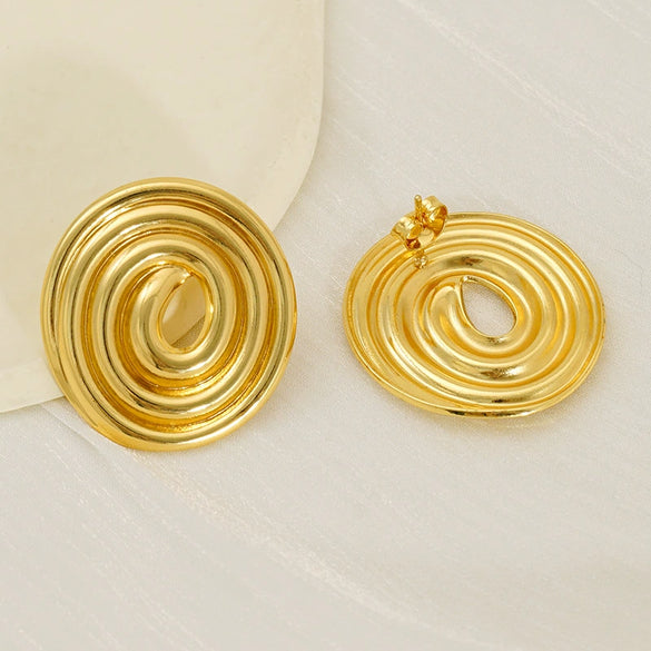 Wholesale Women's Fashion Geometric 316L Stainless Steel Hollow Thread Circle Plate Earrings With Electroplating
