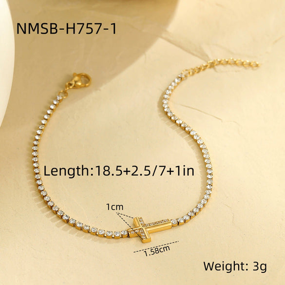 Wholesale Women's Fashion Geometric Stainless Steel 18K Electroplated Diamond Microinlaid Bracelet