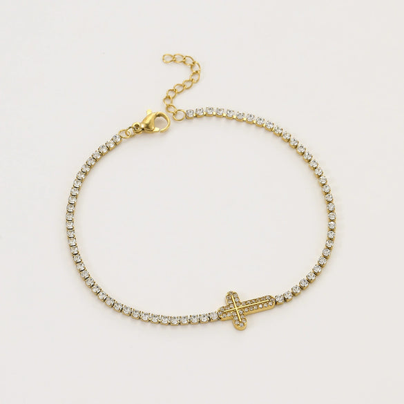 Wholesale Women's Fashion Geometric Stainless Steel 18K Electroplated Diamond Microinlaid Bracelet