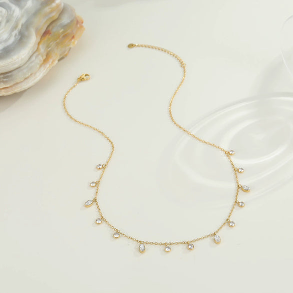 Wholesale Women's Fashion Geometric Stainless Steel 18K Gold Electroplated Bead Chain Necklace