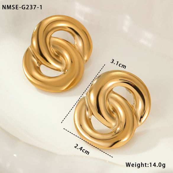 Wholesale Women's Fashion Geometric Stainless Steel 18K Gold Electroplated Irregular Round Interlocking Earrings