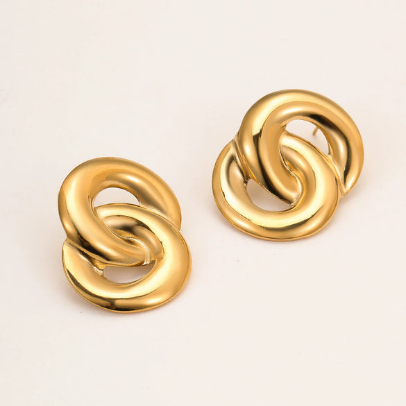 Wholesale Women's Fashion Geometric Stainless Steel 18K Gold Electroplated Irregular Round Interlocking Earrings