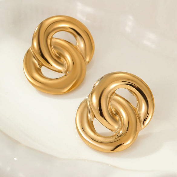 Wholesale Women's Fashion Geometric Stainless Steel 18K Gold Electroplated Irregular Round Interlocking Earrings