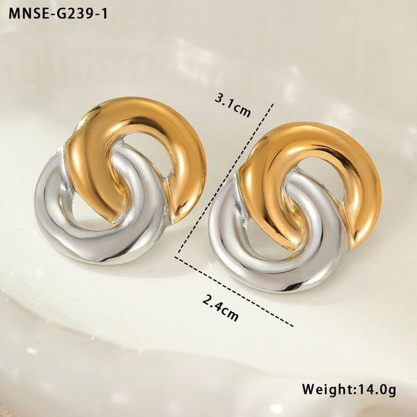 Wholesale Women's Fashion Geometric Stainless Steel 18K Gold Electroplated Irregular Round Interlocking Earrings