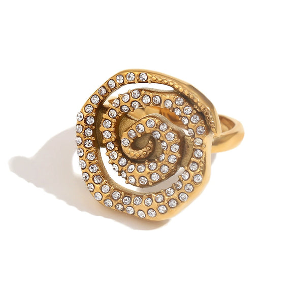 Wholesale Women's Fashion Geometric Stainless Steel 18K Gold Electroplated Swirl Knotted Daisy Ring