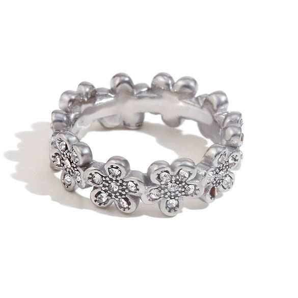 Wholesale Women's Fashion Geometric Stainless Steel 18K Gold Electroplated Swirl Knotted Daisy Ring