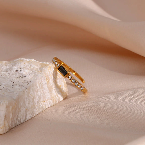Wholesale Women's Fashion Geometric Stainless Steel 18K Gold Plated Adjustable Open Ring Jewelry
