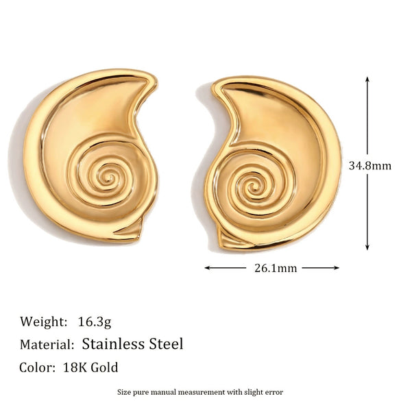 Wholesale Women's Fashion Geometric Stainless Steel 18K Gold Plated Cochlear Modeling Earrings