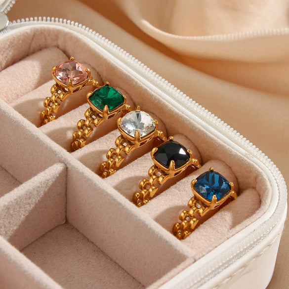 Wholesale Women's Fashion Geometric Stainless Steel 18K Gold Plated Cut Out Ring Jewelry
