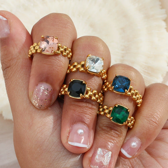 Wholesale Women's Fashion Geometric Stainless Steel 18K Gold Plated Cut Out Ring Jewelry