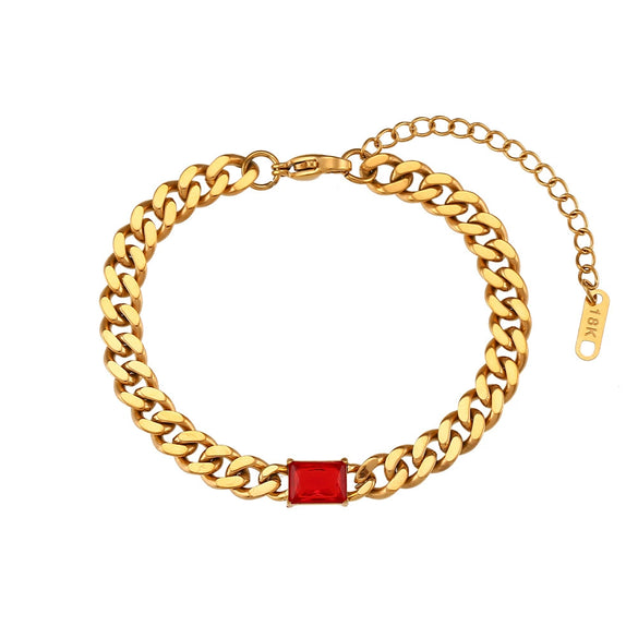 Wholesale Women's Fashion Geometric Stainless Steel 18K Gold Plated Micro Inlaid Zircon Cuban Chain Bracelet