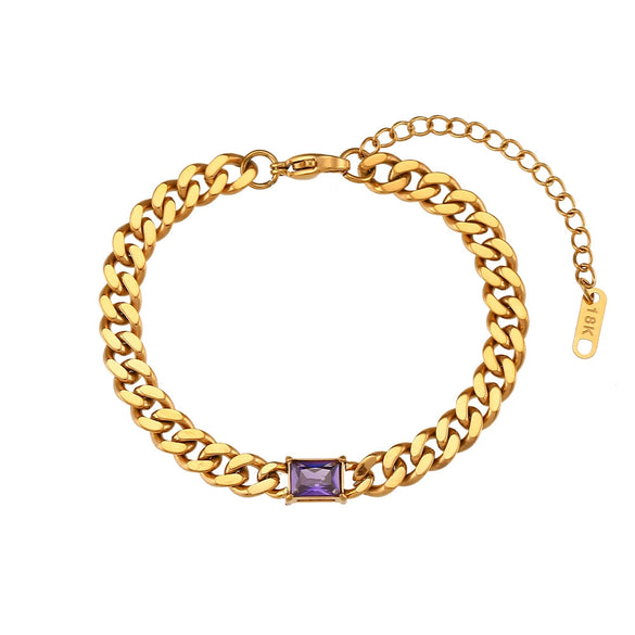 Wholesale Women's Fashion Geometric Stainless Steel 18K Gold Plated Micro Inlaid Zircon Cuban Chain Bracelet