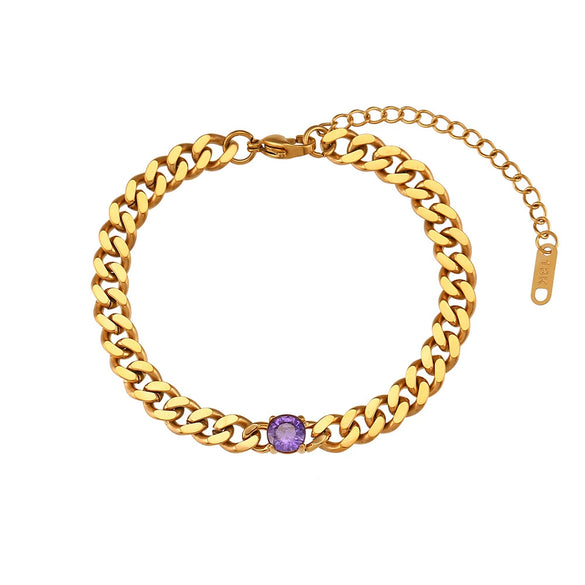 Wholesale Women's Fashion Geometric Stainless Steel 18K Gold Plated Micro Inlaid Zircon Cuban Chain Bracelet