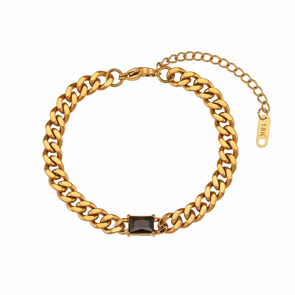 Wholesale Women's Fashion Geometric Stainless Steel 18K Gold Plated Micro Inlaid Zircon Cuban Chain Bracelet