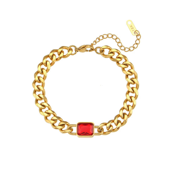 Wholesale Women's Fashion Geometric Stainless Steel 18K Gold Plated Micro Inlaid Zircon Cuban Chain Bracelet