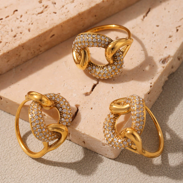 Wholesale Women's Fashion Geometric Stainless Steel 18K Gold Plated Opening Adjustment Ring