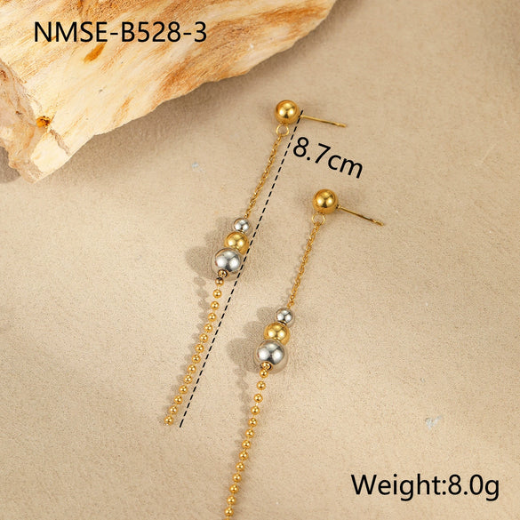 Wholesale Women's Fashion Geometric Stainless Steel 18K Gold Plated Round Bead Earrings