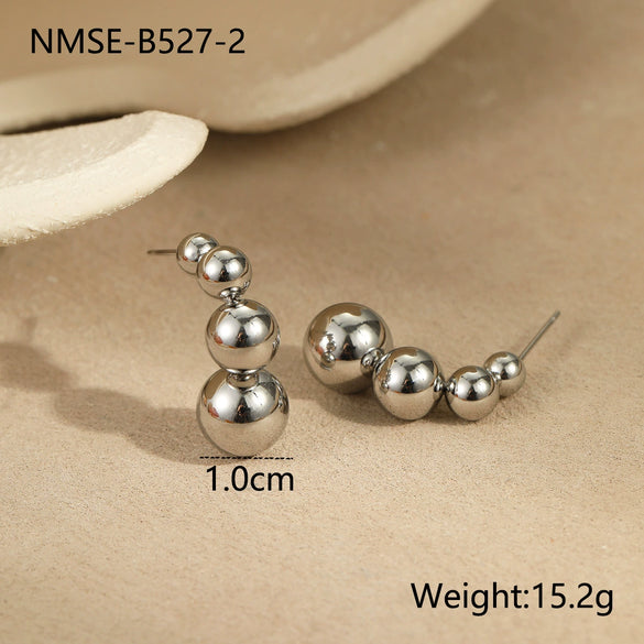 Wholesale Women's Fashion Geometric Stainless Steel 18K Gold Plated Round Bead Earrings