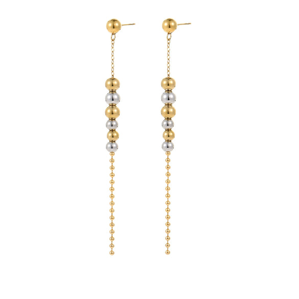 Wholesale Women's Fashion Geometric Stainless Steel 18K Gold Plated Round Bead Earrings