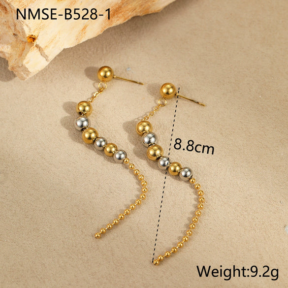 Wholesale Women's Fashion Geometric Stainless Steel 18K Gold Plated Round Bead Earrings