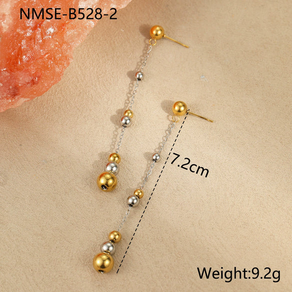 Wholesale Women's Fashion Geometric Stainless Steel 18K Gold Plated Round Bead Earrings