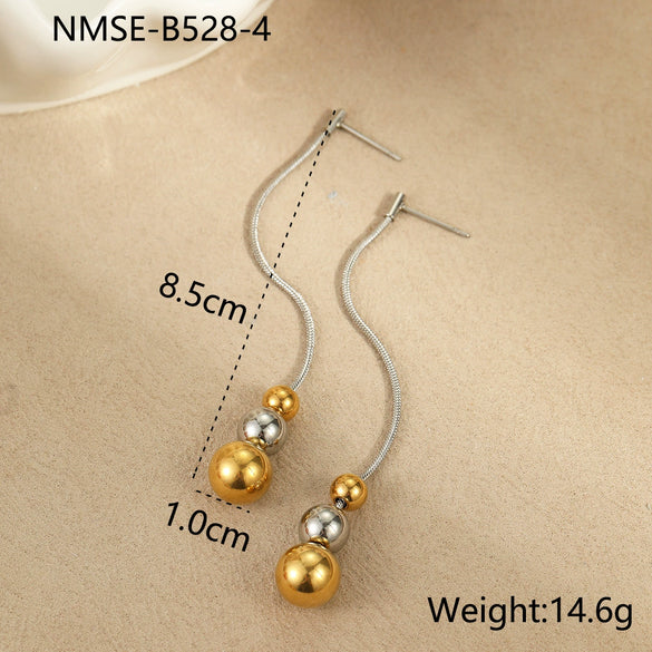 Wholesale Women's Fashion Geometric Stainless Steel 18K Gold Plated Round Bead Earrings