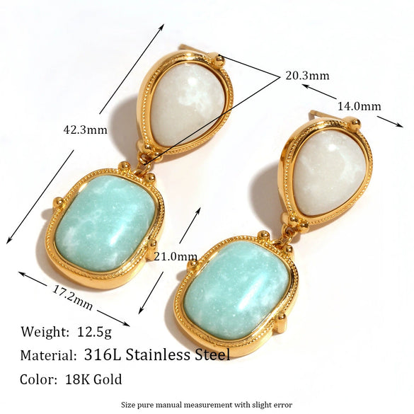 Wholesale Women's Fashion Geometric Stainless Steel 18K Gold Plated Splicing Ite Earrings