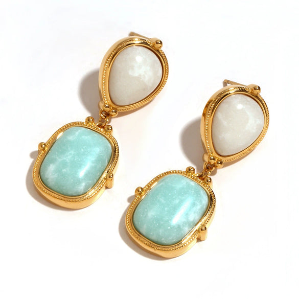 Wholesale Women's Fashion Geometric Stainless Steel 18K Gold Plated Splicing Ite Earrings