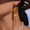 Wholesale Women's Fashion Geometric 316L Stainless Steel 18K Gold Plated Wafer Chain Tassel Earrings