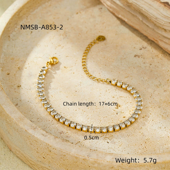 Wholesale Women's Fashion Geometric Stainless Steel 18K Oval Color Zircon Electroplated Bracelet