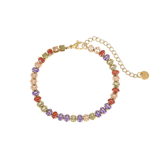 Wholesale Women's Fashion Geometric Stainless Steel 18K Oval Color Zircon Electroplated Bracelet
