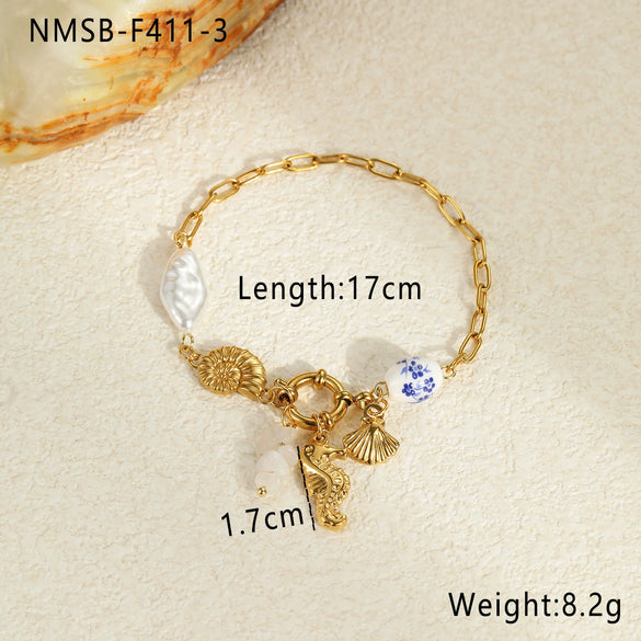 Wholesale Women's Fashion Geometric Stainless Steel Marine Conch Shell Bracelet With Electroplating