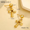 Wholesale Women's Fashion Geometric Stainless Steel Natural Stone Cross Earrings With Electroplating