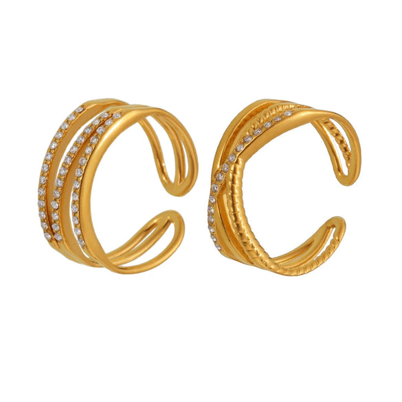 Wholesale Women's Fashion Geometric Stainless Steel Three Layer Opening Adjustable Ring With 18K Real Gold Vacuum Plating