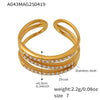Wholesale Women's Fashion Geometric Stainless Steel Three Layer Opening Adjustable Ring With 18K Real Gold Vacuum Plating