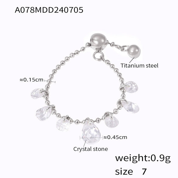 Wholesale Women's Fashion Geometric Tassel Crystal Stone Pendant Titanium Steel Electroplated Pullout Ring Hand Jewelry