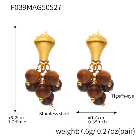 Wholesale Women's Fashion Geometric Tiger Eye Stone Earrings 316L Stainless Steel Electroplated