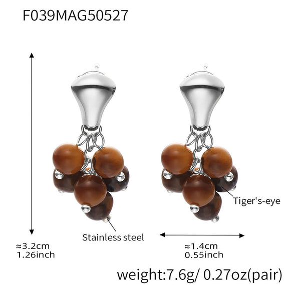 Wholesale Women's Fashion Geometric Tiger Eye Stone Earrings 316L Stainless Steel Electroplated