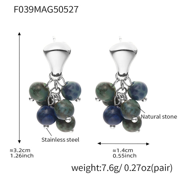 Wholesale Women's Fashion Geometric Tiger Eye Stone Earrings 316L Stainless Steel Electroplated