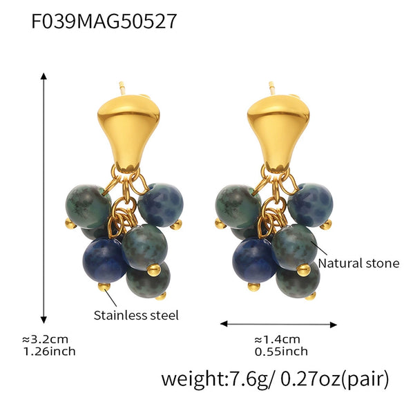 Wholesale Women's Fashion Geometric Tiger Eye Stone Earrings 316L Stainless Steel Electroplated