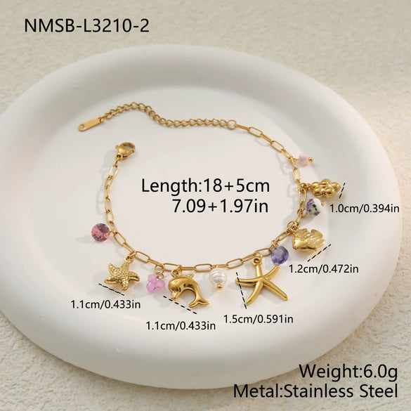 Wholesale Women's Fashion Geometric Titanium Steel And Stainless Steel Pendant Necklace And Bracelet Set With Heart Water Drop Bell Patterns Electroplated