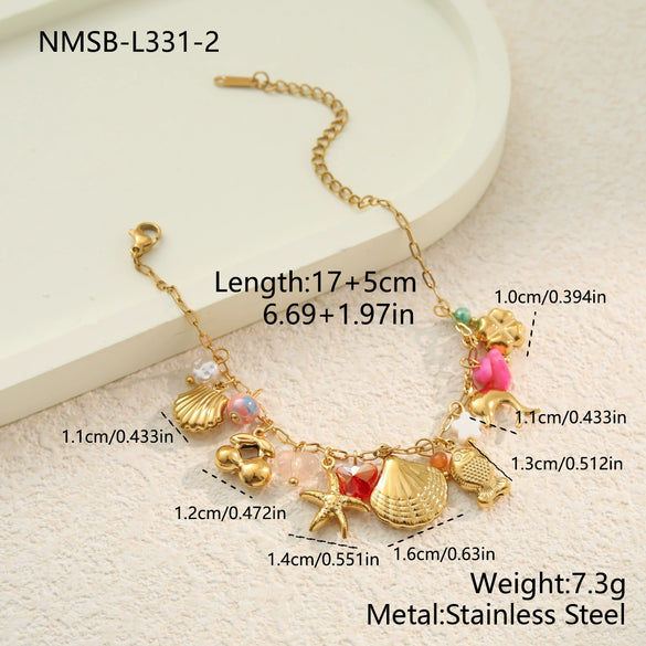 Wholesale Women's Fashion Geometric Titanium Steel And Stainless Steel Pendant Necklace And Bracelet Set With Heart Water Drop Bell Patterns Electroplated