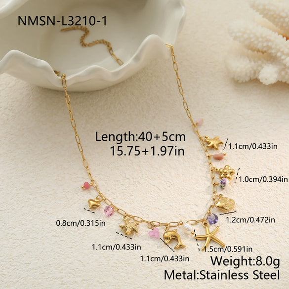 Wholesale Women's Fashion Geometric Titanium Steel And Stainless Steel Pendant Necklace And Bracelet Set With Heart Water Drop Bell Patterns Electroplated