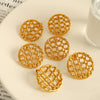 Wholesale Women's Fashion Geometric 316L Stainless Steel Gold Plated Chain Stitching Disc Mesh Hollow Earrings