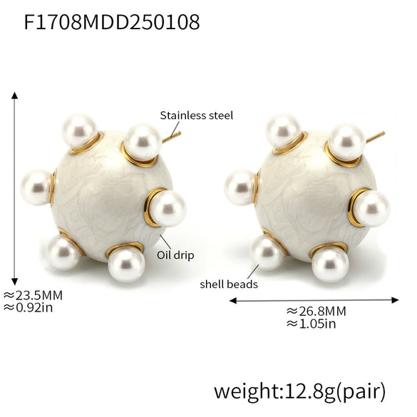 Wholesale Women's Fashion Geometric U Shape Titanium Steel Electroplated Pearl Earrings