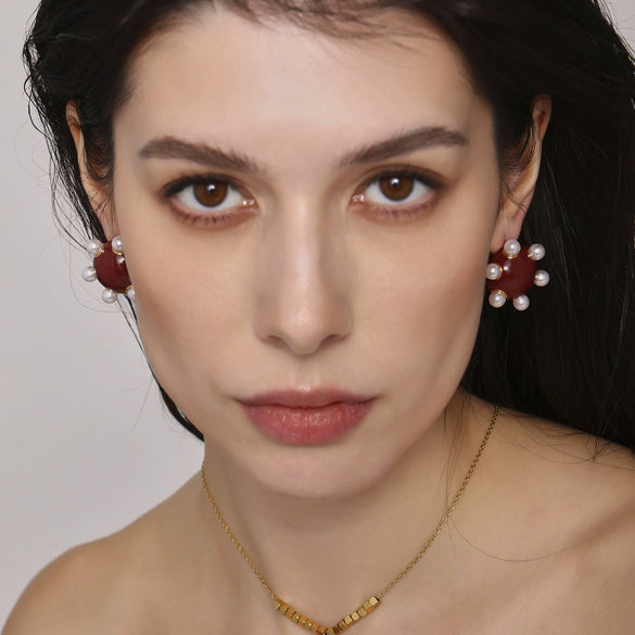 Wholesale Women's Fashion Geometric U Shape Titanium Steel Electroplated Pearl Earrings