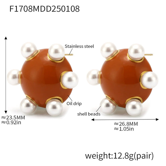 Wholesale Women's Fashion Geometric U Shape Titanium Steel Electroplated Pearl Earrings